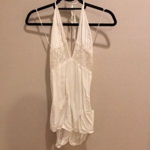 White Lace Open Back Romper NWT